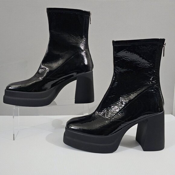 NEW Free People Double Stack Ankle Boot EU Size 40 Black Patent Leather Platform - Picture 2 of 14